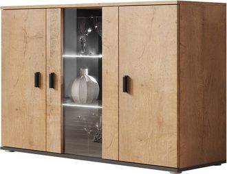 Mirjan24 Aparador Tornola 106, Roble De Lefkada + Negro, 80x120cm, N&uacute;mero De Puertas: 341cm, Aglomerado Laminado, Vidrio, Led