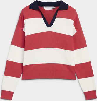 Contemporaine Womens Rugby stripes Johnny-collar sweater