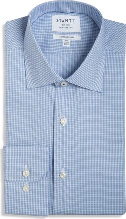 Stantt Contemporary Fit Wrinkle Resistant Cotton Dobby Dress Shirt in Navy at Nordstrom, Size 20 - 34