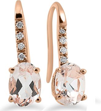 Pompeii3 1 1/5Ct Morganite & Diamond Drop Earrings 14K Rose Gold 3/4 Tall