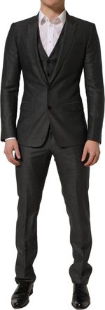 Dolce & Gabbana Mens Gray Martini Slim Fit Formal 3 Piece Suit Virgin Wool Silk