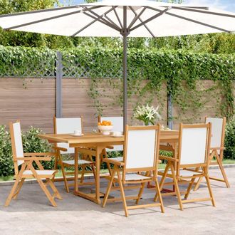 Berkfield Home 7 Piece Garden Dining Set Cream White Fabric & Solid Wood