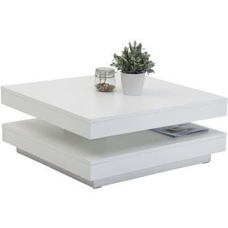 Hela Tische, Andy - Tavolino da divano, tavolo da soggiorno quadrato, materiale a base di legno, piano del tavolo girevole a 360&deg;, bianco, 67 x 67 x