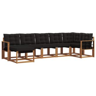 vidaXL Conjunto De Sof&aacute;s De Exterior Con Coj&iacute;n 7 Pcs Natural Y Negro Vidaxl