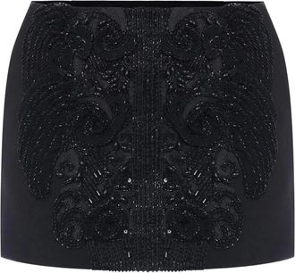 Elisabetta Franchi Dubbellaags Cr&ecirc;pe Minirok Met Kristallen - Dames - Korte rokken - Zwart - XL - Polyester - Rokken