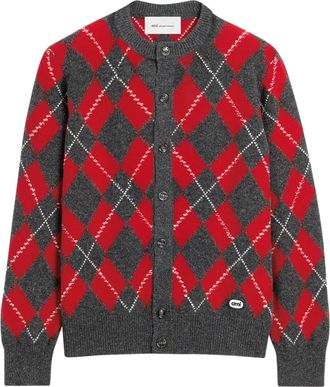 Ami Argyle Crewneck Ami Bouclette Oval Patch Cardigan