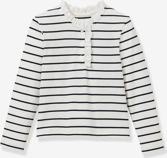 Cyrillus Gestreiftes Shirt mit R&uuml;schen M&auml;dchen CYRILLUS marine