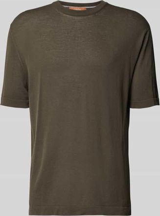 Cruna T-Shirt mit geripptem Rundhalsausschnitt in Oliv, Gr&ouml;&szlig;e 48