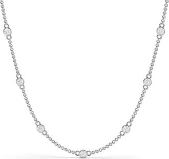 Diamond2Deal 14K White Gold 2ctw Ct Bezel Set Lab Grown Diamond Station Necklace (E-F, VS1-VS2)
