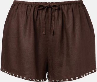 Staud Paddle studded linen shorts