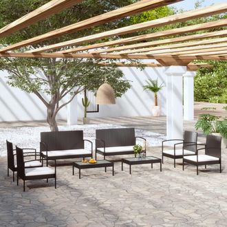 vidaXL 8 Pcs Garden Lounge Set Con Vime Pe Negro