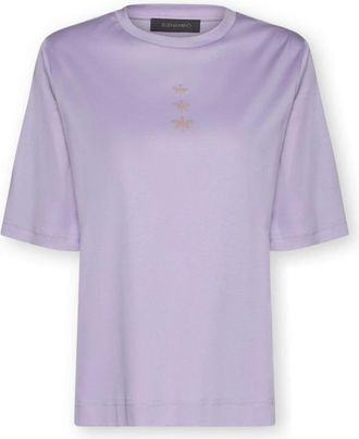 Elena Miro Dragonfly-appliqu&eacute; Katoenen T-shirt - Dames - T-shirts - Paars - XS - Katoen - Tops