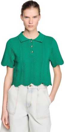 Sandro Cropped decorative knit sweater in Emeuraude Green at Nordstrom, Size X-Small