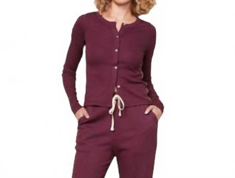 Sundry Button Down Long Sleeve Top In Eggplant