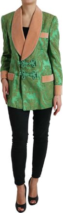 Dolce & Gabbana Floral Brokaat JACKET met Groene Fluwelen kraag