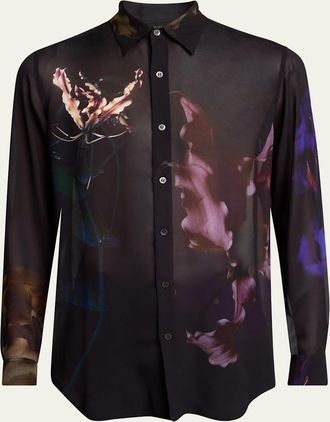 Dries Van Noten Mens Viscose Floral Point Collar Button-Down Shirt
