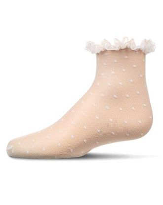 MeMoi Mesh Dot Pattern Lace Trim Ankle Sock in White at Nordstrom, Size 6-12M