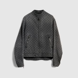 Gucci GG Cotton Denim Jacquard Zip Jacket, Size 44 IT, Grey