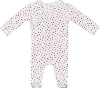 Fragile Girl Pointelle Flower Print Wrap Romper in White/red at Nordstrom, Size 1M