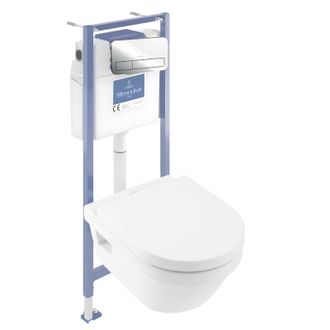 Villeroy & Boch Pack Inodoro Sin Brida Villeroy Y Boch Architectura Con Tapa + Bastidor De Suelo Y Pared Viconnect Pro + Placa Cromada Brillante