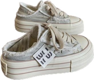 Generic Womens Platform Mules Sneakers Platform Slip On Canvas Mules for Women Two-Wear Shoes Y2k Sneakers Grey