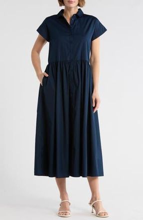 Nordstrom Drop Waist Button Front Cotton Midi Dress in Navy Sapphire at Nordstrom Rack, Size Xx-Small