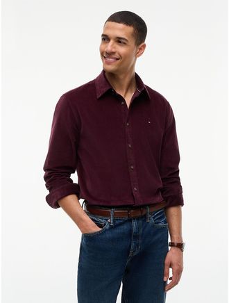 Tommy Hilfiger Mens Regular Fit Stretch Corduroy Shirt - Deep Burgundy - XXL