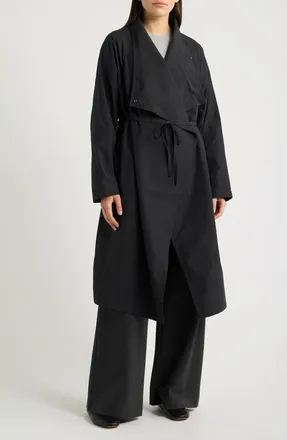 Eileen Fisher Organic Cotton & Recycled Nylon Drape Neck Coat in Black at Nordstrom, Size Xx-Small