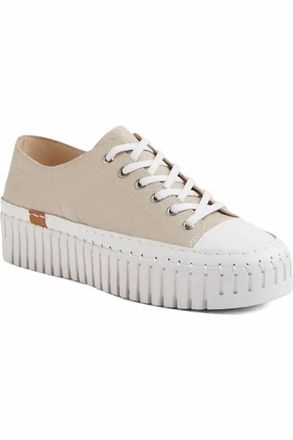 Django & Juliette Womens Baselo Platform Sneaker In White-Almond Sole Leather