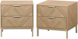 Sweeek Mesita de noche efecto madera con diseño en espiga, set de 2, natural