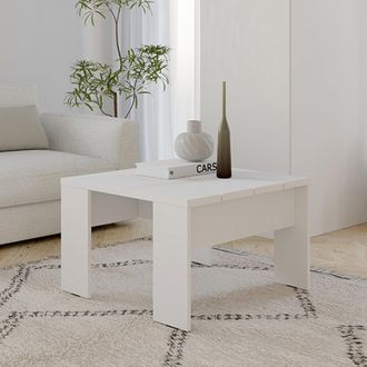 Dmora Mesa De Centro Magre, Forma Cuadrada, Color Tablero Blanco, Tono Estructura Mate, 67x67x43h Cm Blanco Mate