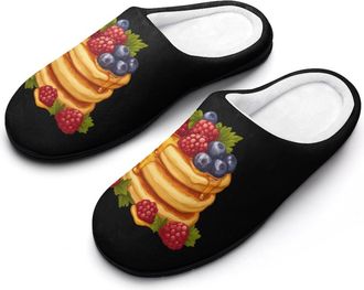 Generic Pancake Raspberry Blueberry Honey Slippers Men Winter Warm Cotton Anti-Slip Indoor Slip-Ons House Shoes
