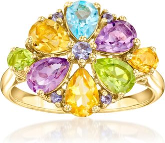 Ross-Simons Pastel Multi-Gemstone Cluster Ring in 18kt Gold Over Sterling