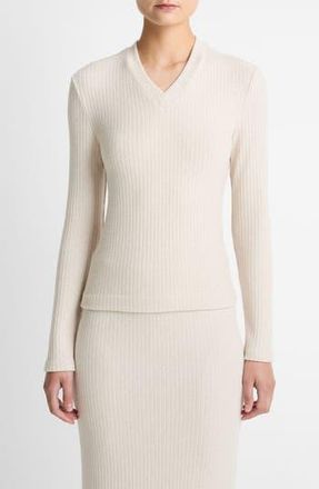 Vince Cozy Rib High V-Neck Top in Heather Cream Oat at Nordstrom Rack, Size X-Small