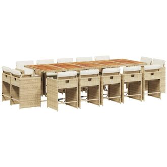 vidaXL Set Comedor De Jard&iacute;n Con Cojines 15 Pzas Rat&aacute;n Sint&eacute;tico Beige Vidaxl