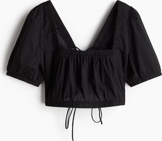 H&M Baumwollbluse mit Spitze - Schwarz