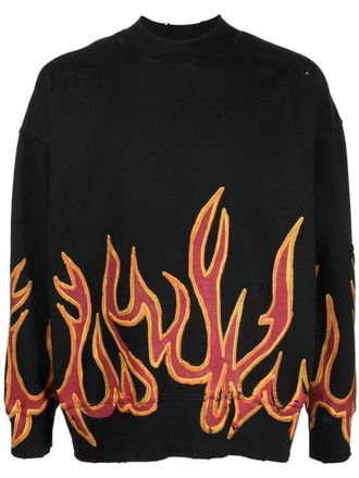 Palm Angels Graffiti Flames distressed sweatshirt - Black