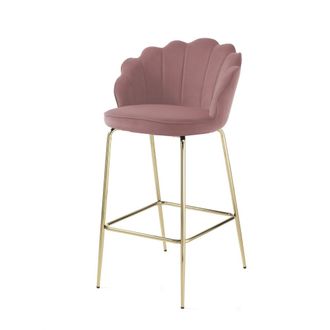 Oresteluchetta Taburete rosa empolvado de terciopelo y metal dorado