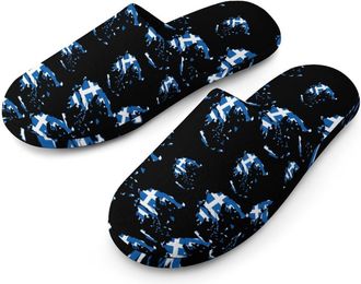Generic Flag of Greece Map Mens Cotton Slippers Memory Foam Comfort House Shoes Winter Indoor Slipper for Hotel Casa Spa