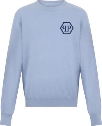 Philipp Plein Cashmere Rondehals Pullover Jacquard Hexagon - Heren - Cashmere truien - Blauw - S - Truien & Vesten