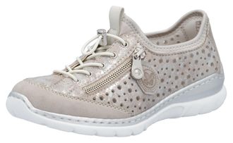 Rieker Slip-On Sneaker RIEKER, Damen, Gr. 36, beige (hellbeige), Lederimitat, Textil, metallic, Schuhe Slip-On Sneaker, Schlupfschuh, Freizeitschuh, Halbschu