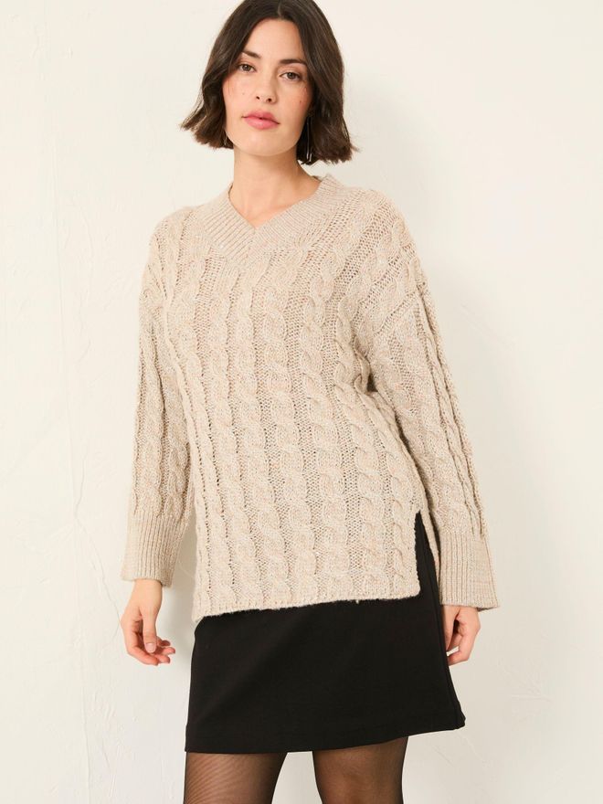 FatFace Maeve Natural Cable Knitted Sparkle Jumper