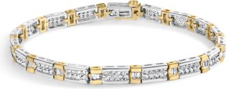 House of Brilliance 14k Two-Tone 2.00 Cttw Round-Cut and Baguette-Cut Diamond Bar Link 7 Bracelet