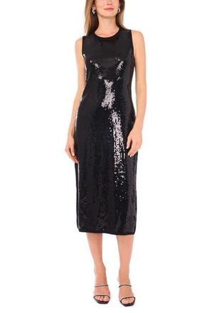Vince Camuto Crewneck Sleeveless Sequin Midi Dress in Rich Black at Nordstrom Rack, Size Medium