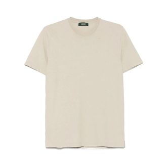 Zanone Beige Crew Neck Korte Mouw T-shirt - Heren - Tops - Beige - Maat: 2XL