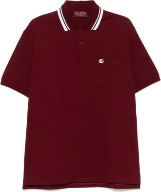Gucci Tops, Heren, Rood, L, Katoen, Bordeaux Logo Katoenen Poloshirt