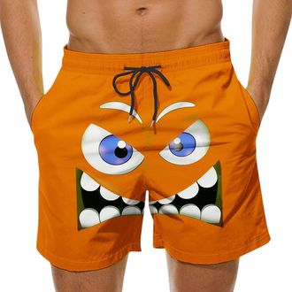 Generic Mens Swimming Shorts Summer Funny 3D Cartoon Face Big Eyes Print Beach Shorts Elastic Waist Plus Size Drawstring Swim Trunks Quick Dry Holiday Sports 