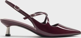 Charles & Keith Pauline Patent Crossover Slingback Kitten Heels