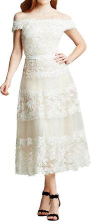 Tadashi Shoji Adriane Floral Embroidered Tea-Length Dress