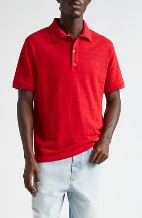 Golden Goose Journey Textured Stripe Cotton Piqu&eacute; Polo in Haute Red at Nordstrom, Size Xx-Large